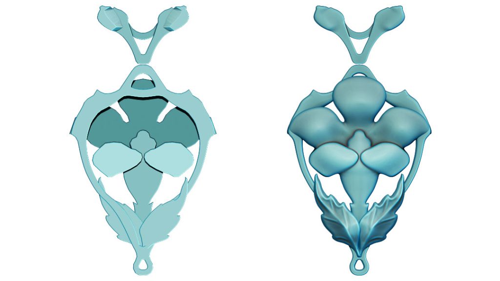 trumpet flower jewelry pendant design renders mah-dirty-blue